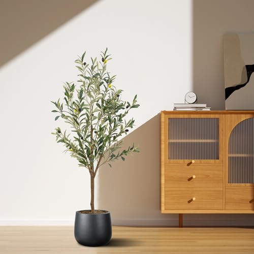 Artificial Fake Olive Tree 4FT Tall 1Pack Faux Silk Olive Tree for Home Living Room Office Decor Faux Artificial Plants Indoor Fake Potted Plants with Fruit & Free Moss - size: 4ft