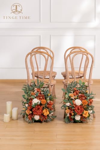 TINGE TIME Free-Standing Artificial Flower Set of 2, Table Centerpiece with Rubber Pad, Silk Fake Flower for Fall Wedding Centerpiece Archway Aisle Welcome Entrance (Terracotta) - color: Terracotta