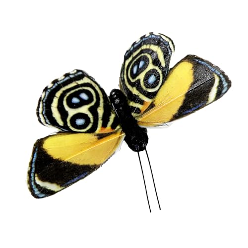 Cartanfill- Artificial Feather Simulation Butterfly Party Decoration Set, a Set of 12 Pieces with Wire, Used for Home Decoration in 12 Colors(B) - color: A Wire
