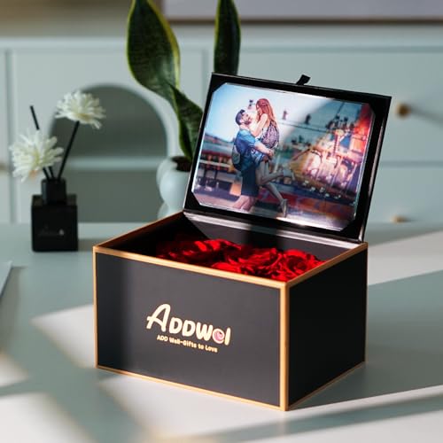 ADDWel Preserved Rose Gift Box with 4x6 Photo Frame, Romantic Flower Gifts for Women, Wife or Girlfriend, 6 Eternal Roses for Delivery on Christmas, Birthday, Anniversary, Valentine’s Day - color: Red