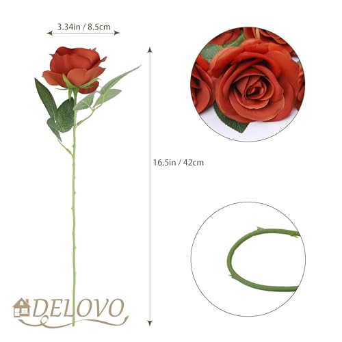 52pcs Burnt Orange Roses Artificial Flowers Fake Flowers Silk Roses with Stems for DIY Wedding Bouquets Home Bridal Shower Centerpieces Arrangements Party Decorations - color: Burnt Orange