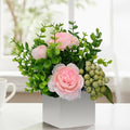 LADADA Artificial Pink Peony Bouquet in Vase, Party & Tabletop Centerpiece Decor - color: Pink+green