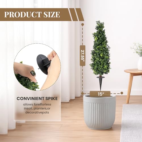 2 Pack Artificial Boxwood Topiary Trees with Ground Spike, 2 FT Faux Boxwood Topiaries Cone Bushes Trees UV Resistant Artificial Shrubs for Indoor Outdoor Front Porch Garden - color: Boxwood-4