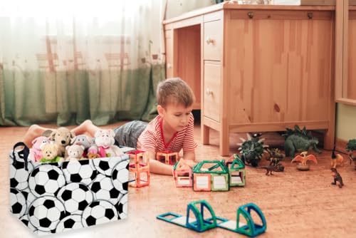 Rectangular Soccer Basket,Kids Baskets.Waterproof PE Coating Cute Bin with Handles.Boys Bins,Toys Box,Books Baskets,Gifts Bin. (Soccer basket) - color: Soccer basket