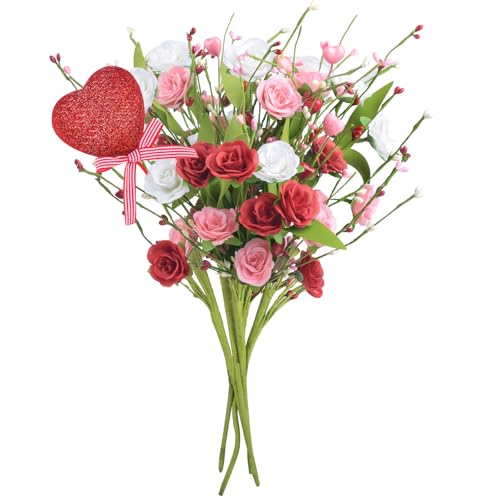 5pcs Artificial Flowers Fake Roses/Tulips Artificial Flowers for Mother's Day Wedding, Party Bulk Home Kitchen Wedding Table Decoration - color: Red-loverose