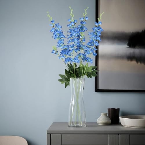 8PCS Delphinium Artificial Flowers 33.5'' Blue Faux Larkspur Flowers Long Stem Artificial Flowers for Tall Vase Home Wedding Garden Table Centerpieces Decor(Blue) - color: Blue