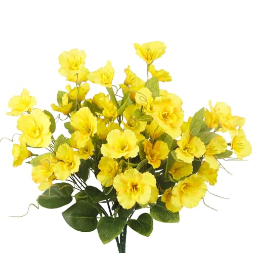 3 Pcs Artificial Flowers for Outdoors Hibiscus Spring Summer Decor Yellow Artificial Tropical Flowers Realistic UV Resistant Silk Hibiscus Flowers for Outside Planter Front Door Porch Patio - color: Yellow