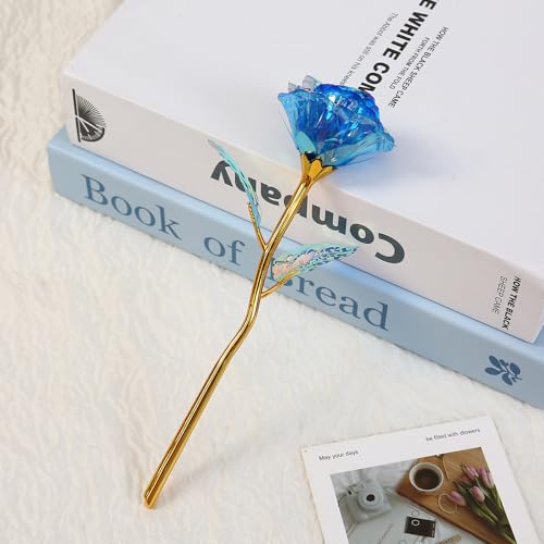 20PCS Artificial Colorful Flowers Galaxy Rose Crystal Flower Glass Rose Gifts for Wedding, Mother' s Day Memorable Days, Blue - color: Blue
