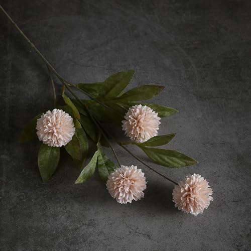 VIERENA 6 Pcs Faux Silk Pompon Mum Artificial Flowers for Vase -27", Bulk Fake Chrysanth Branches with Stems for DIY Bouquet Centerpieces Wedding Fillers Arrangements Shower Decorations (Beige) - color: Beige