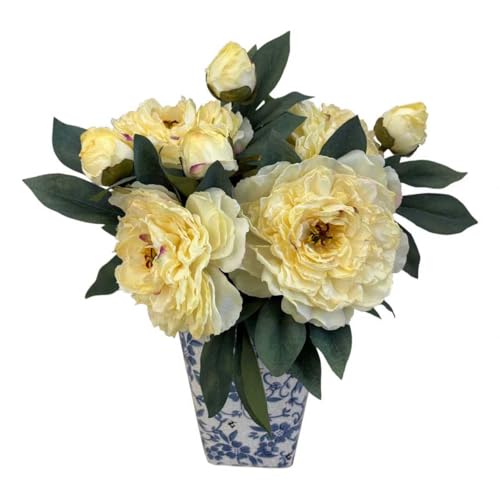 4 PCS Premium White Peonies Artificial Flowers,19.2’’Fake Faux Silk Peonies for Centerpieces Wedding Home Decor (4, Yellow) - color: Yellow