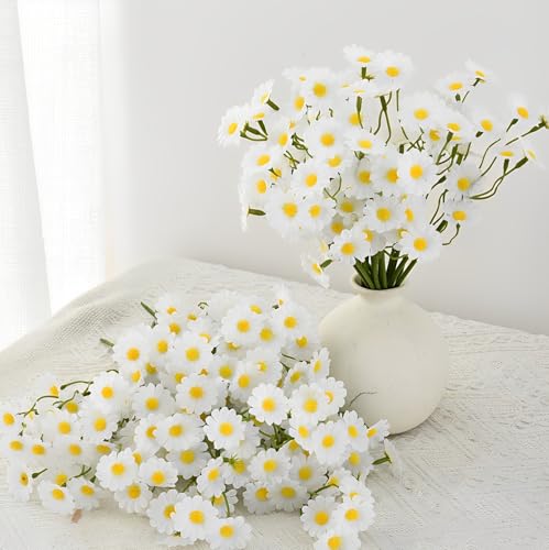 Artificial White Daisy Flowers, 6 Bouquets with 36 Stems, 10 Inch Fake Daisies, Spring Wildflowers for Table Decor