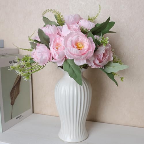 Pink Peonies Artificial Flowers, 12 Bundles Fake Peonies Silk Flowers Faux Peonies Flowers Realistic Bouquet for Wedding Home Centerpiece Table Decoration - color: Pink