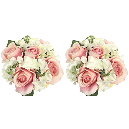 Admired By Nature Artificial Rose Hydrangea Flowers Bouquet, 9 Stems Faux Wedding Bouquet for Bride Bridesmaid, Centerpieces Floral Arrangement Home Decoration GPB8359-BLUSH-2, Blush 2 Pc Set - color: Blush-hydrangea, size: 1