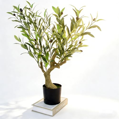 Artificial Olive Potted Tree, 28" Tall Tabletop Fake Olive Tree with Fruits Lifelike Faux Greenery Plants in Pot for Indoor Livingroom Bedroom Kitchen Office Home Decor (A) - color: A-28in