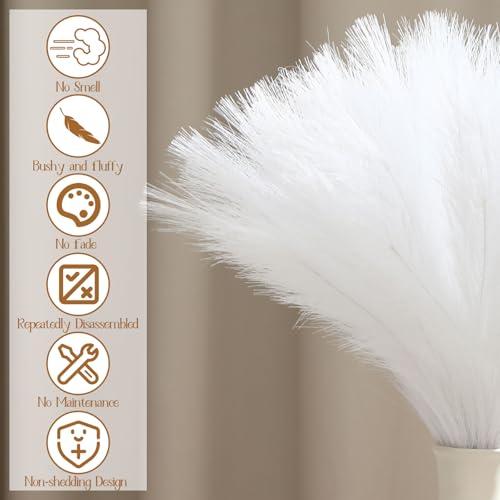 Suncalla 72 Pcs White Pampas Grass 21.7 Inches Faux Tall Pampas Grass Decor Bulk Artificial Dried Flower Feather for Vase Filler Home Boho Decor Christmas Wedding Party Arrangement Bathroom Wall - color: White