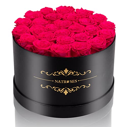 NATROSES 27 Piece Forever Preserved Roses in a Box, Preserved Flowers for Delivery Birthday, Flowers Gifts for Mothers Day, Hot Pink - color: Hot Pink, size: 27 Roses