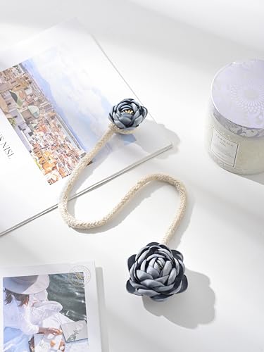 SUQ I OME 2 Pieces Handmade Artificial Rose Flower Curtain Holdbacks,Curtain Tiebacks Clips Creative Window Drape Twist Tie Backs European Style Curtain Holders Decorative Draperies Holdbacks (Blue) - color: Blue