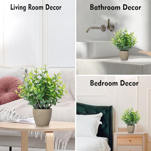 FAVOWREATH 2 Pack Fake Plants Ceramic Mini Artificial Greenery Potted Plants for Home Decor Office Decor Room Decor Farmhouse Decor Indoor Table Bathroom Decor - color: 2 Grey