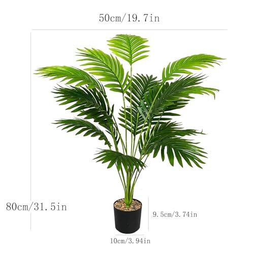 Artificial Areca Palm Plant Silk Fake Potted Faux Tree in Pot for Indoor Outdoor Modern Decoration House Living Room Home Decor Wedding Office Floor Garden (31" Green)