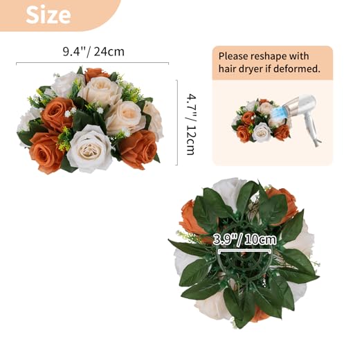 NUPTIO Terracotta Flower Ball Centerpieces: 6 Pcs Artificial Rose Kissing Balls for Wedding Party Tables - Faux Silk Floral Arrangements for Fall Home Thanksgiving Event Dining Decorations - color: Terracotta & Champagne & Creamy White, size: 6 Pcs