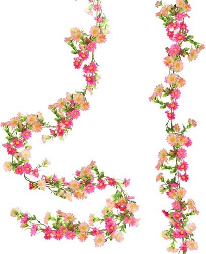 2 Pack Pink Flower Garland Daisy Flowers Silk Artificial Wildflower 13ft Wedding Floral Summer Garland Fake Hanging Vines for Party Decoration Wall Backdrop Table Runner Indoor Decor - color: Pink, size: 2pcs