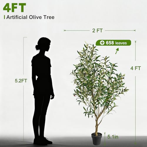 Small Artificial Olive Tree Faux Trees Indoor Outdoor Realistic Floor Plant Fake Plants for House Modern Home Living Room Master Bedroom Office Front Porch Decor Outside Patio para decoracion - size: 4ft