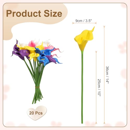 HARFINGTON 20pcs Artificial Calla Lily Fake Silk Flowers Bouquet Real Touch for Home Garden Wedding Parties Decoration, 5 Colors - color: 5 Colors