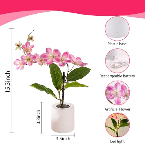 WSYEAR Purple Artificial Jasmine LED Flower Pot - Lighted Floral Decor for Wedding, Christmas, Home Decor,Night Light for Bathroom Kitchen Office Living Room Table Decor Indoor Outdoor - color: Jasmine