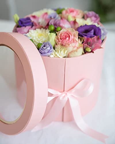 UNIKPACKAGING Premium Quality Round Flower Box, 2 TIER Gift Box with Lid, Size 7.8 dia. x 7 inch for Luxury Style Flower Arrangements (Pink) - color: Pink
