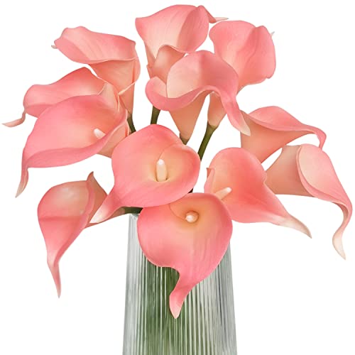 Letjolt Artificial Calla Lily Flowers 12Pcs Light Pink Realistic Flower | Fake Flower Bouquet, Home Decoration, Wedding Party Decor - color: Light-pink