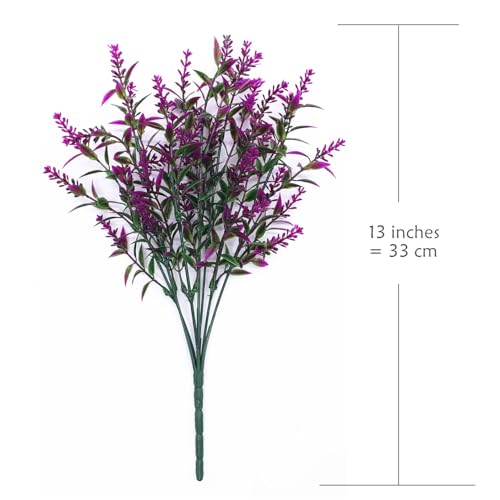 Artificial Plants Fake Lavender Plastic Flowers Faux Shrub Simulation Greenery Leaves Bushes for Indoor Outdoor Home Decor Garden Office Yard Verandah Wedding Decoration Planting Filler Fuchsia 8 Pack - color: Lavender Flowers - Fuchsia 8 Pcs