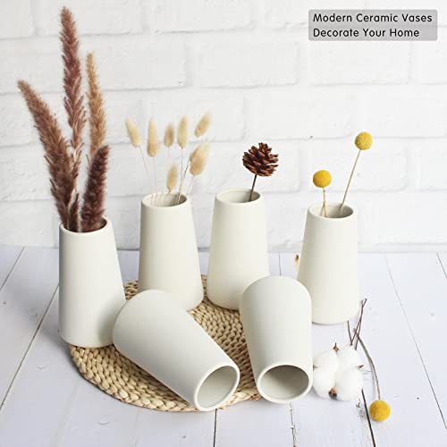 YANLING 6 Pack White Ceramic Vases for Home Decor, 6 Inch Modern Vases for Centerpieces Pampas Grass Table Vase, Boho Vases for Flowers Decor - color: Style a