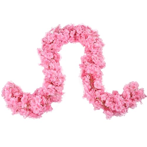 4 PCS Cherry Blossom Garland Artificial Silk Flower Vine Hanging Floral Decor for Wedding Arch Party Home Garden Wall Decoration (Light Pink) - size: 70in-4pcs-Light pink