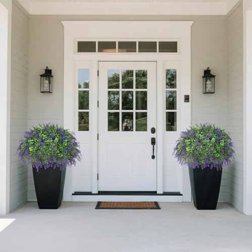 Artificial Boxwood Topiary Ball with Lavender - Set of 2 for Front Porch Decoration,Fake Bushes Potted Plants Faux Greenery Tree UV Resistant for Outdoor Indoor Garden Farmhouse Home Decor (Purple)