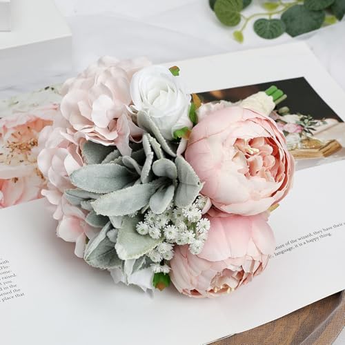 Dusty Pink Pre-Made Bridesmaids Bouquets Set of 4-7 inch Small Rustic Aritificial Flower Bouquet for Wedding Marriage Proposal Decor - color: Dusty Pink, size: Set of 4 Bouquets