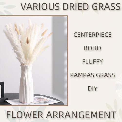 Elegant All-White Dried Pampas Grass Arrangement – Minimalist Decor for Modern Living Spaces (Wild Meadow) - color: Wild Meadow
