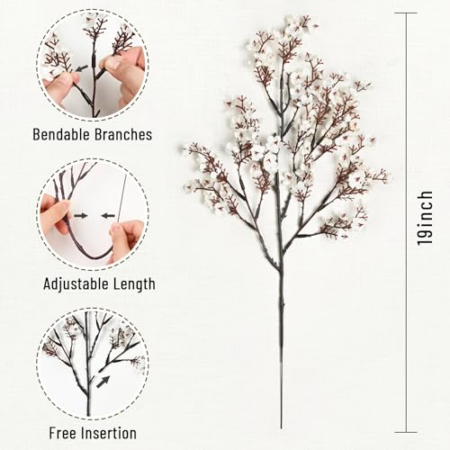 Waipfaru 6 Pcs Fake Flowers Babys Breath Silk, Real Touch White Artificial Flowers Bulk with Bendable Stems, White Faux Flowers Babys Breath for Spring Summer Wedding Valentine's Day Party Table Decor - color: White, size: 6pcs