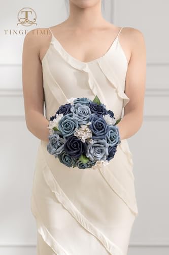TINGE TIME Navy Blue Artificial Flowers Combo Box Set, Gradient Color Fake Flower Leaf with Stems for DIY Wedding Bouquets Table Centerpieces Baby Shower Home Party Floral Arrangements Decorations - color: Dusty Blue