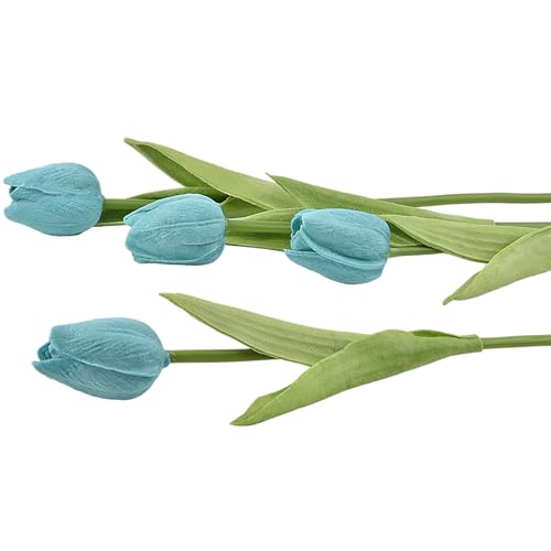 Artificial Tulips Bridal Wedding Festival Decor Bouquet Real Touch PU Flower Bouquet Pack of 20 (Turquoise) - color: Turquoise