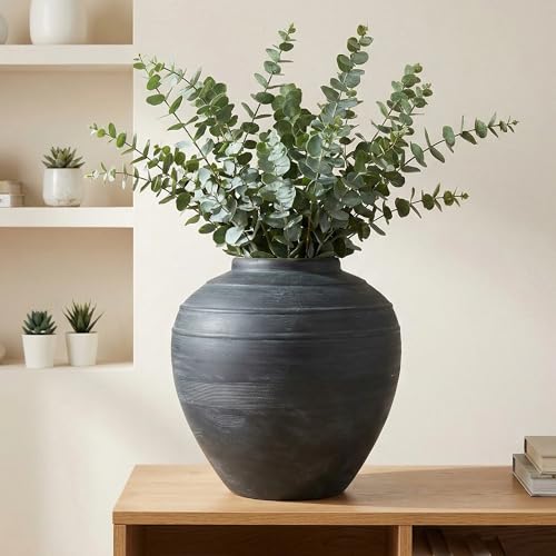 11" Blue Ceramic Vase, Rustic Farmhouse Living Room Home Decor | Artisan Handcrafted Large Ceramic Vase - size: 11Inch
