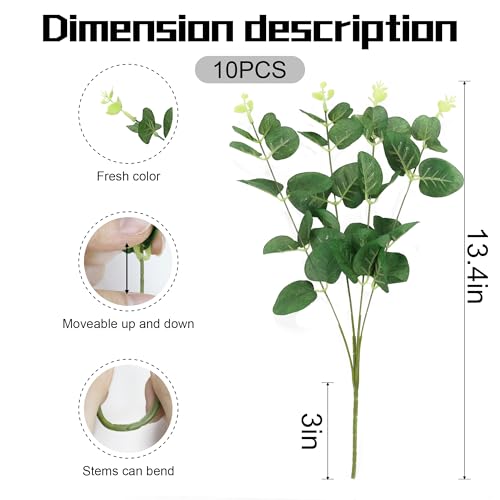 SITUMEIZI 10 Pcs Faux Eucalyptus Stems Artificial Greenery Stems Green Fake Plants Leaves for Wedding Centerpiece Spring Easter Farmhouse Home Room Decor - color: Green