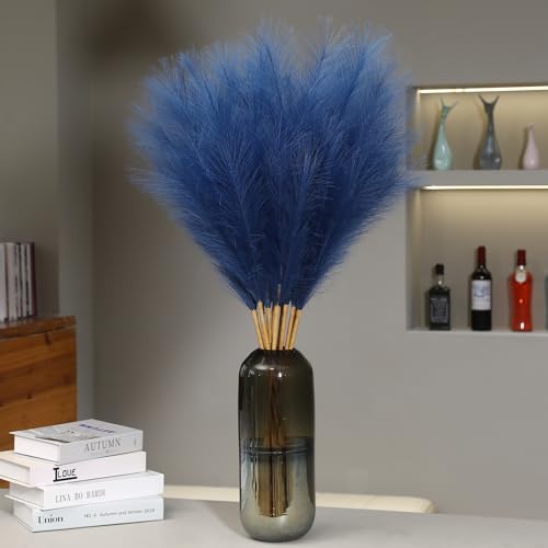 Wertuirk 9 Stems Blue Pampas Grass - 38 Inch Tall Faux Pompous Grass Decor, Long Artificial Pompas Floral Branches for Vase Filler, Wedding Flower Arrangement and Home Decor (Blue) - color: Blue