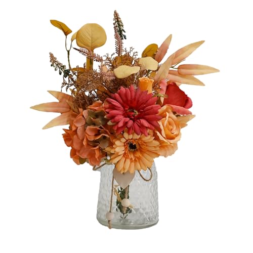 Autumn Artificial Flower Bouquet in Vase, Fall Silk Flower Arrangement, Faux Floral Centerpiece for Home Decor, Table Centerpiece for Autumn, Living Room Office Decoration - color: Fall