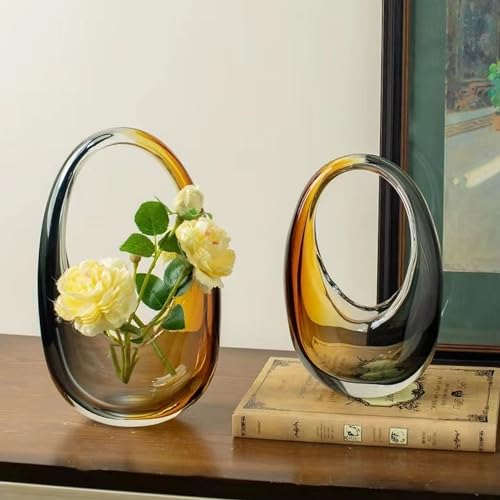 Crystal Vase, Modern Decorative Vase, Minimalist Floral Vase, Light Luxury Style for Home Decor, Centerpiece, Office, Pampas Grass, Dried Flowers, Flowers and Buds (B-Caramel) - color: B-caramel