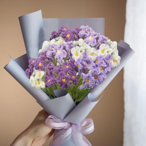 6 Pcs Crochet Flowers Bulk Forget Me Not Crochet Flower Gifts Purple Handmade Crocheted Flowers Bouquet DIY Home Decor for Mother's Day Birthday Wedding Women Moms Wives Friends - color: Forget Me Not-purple