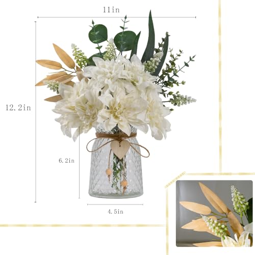 Fake Flowers with Vase Silk Flowers in Vase Dahlia Flowers Arrangement Suitable for Home Office Decoration, Dining Table Centerpiece (Dahlia-White) - color: Dahlia-white