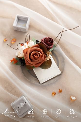 Ling's moment Pocket Boutonniere Single, Boutonniere for Men Groom for Wedding, Prom, Homecoming, Anniversary, Graduation, etc.Orange Terracotta Fall, 6" W x 5" H - color: Or-orange Terracotta Fall, size: 6" W x 5" H