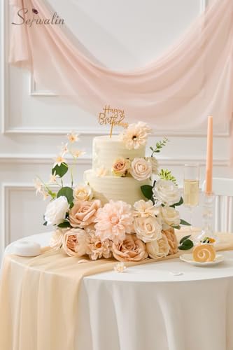 Serwalin Artificial Flowers Combo Box Set Champagne Fake Flowers for DIY Table Centerpieces for Thanksgivings Day Bridal Wedding Decorations Silk Floral Arrangements Party Baby Shower Decor - color: A Brilliant Champagne, size: 1 Box