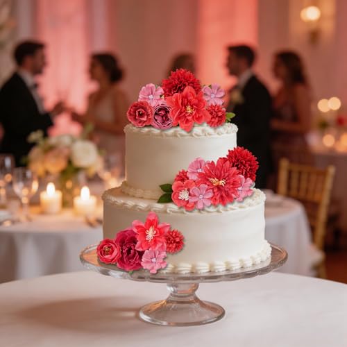 27 Pcs Faux Flowers Small Silk Artificial Flower for DIY Multicolor Flowers Craft Supplies for Wedding Party Graduation Home Decor (27, Red) - color: Red