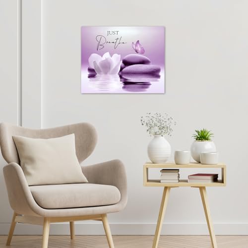 LB Modern Purple Wall Art for Bathroom Zen Spa Water Lily Flower Canvas Wall Art Wall Paintings Home Decor Nature Butterfly Wall Pictures for Living Room Bedroom Office Ready To Hang,10x8 Inch - color: Purple, size: 8"L x 10"W
